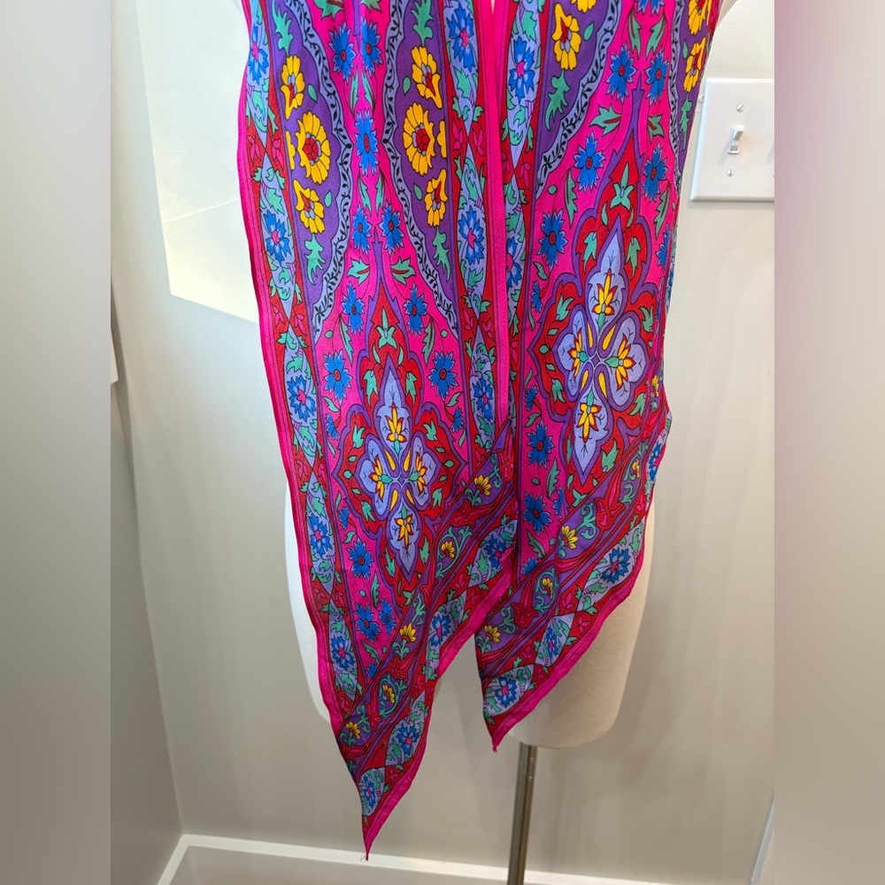 Vintage Liz Claiborne Silk Neck Scarf Floral Colorful Pink Red Blue Purple Green - Picture 2 of 6